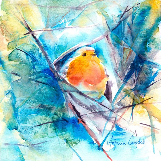 Robin painting, Robin watercolour, Robin watercolor painting, Bird wall art, Cute bird painting