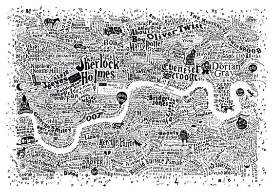 LITERARY LONDON MAP (Frayed edge, white)