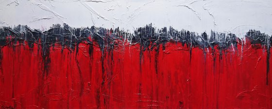 Red Raw 200cm x 80cm Red White Textured Abstract Art