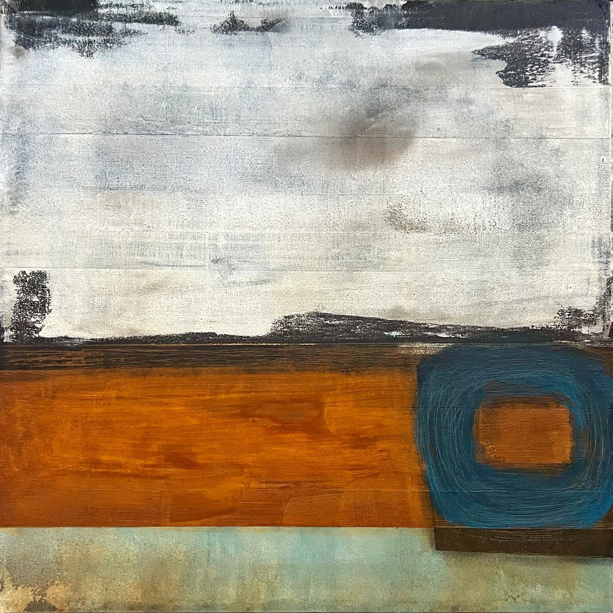 Abstract Painting By Sergio Aranda, 20 X 20", Blue Echo In Ruin, Original Artwork