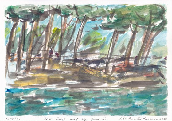 Pine Trees and the Sea I, 2018, acrylic on paper, 20,8 x 29,5 cm