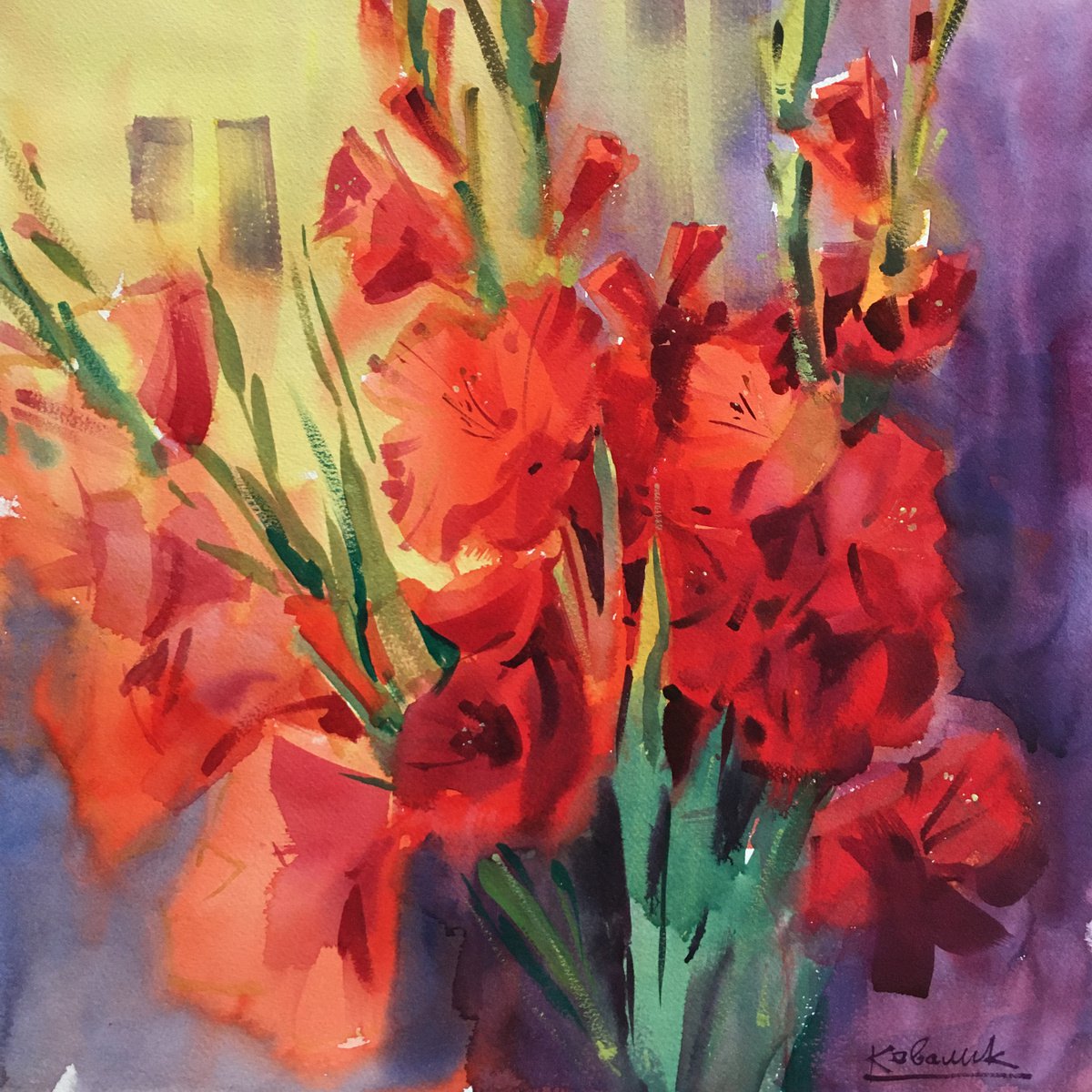 Red gladioli by Andrii Kovalyk