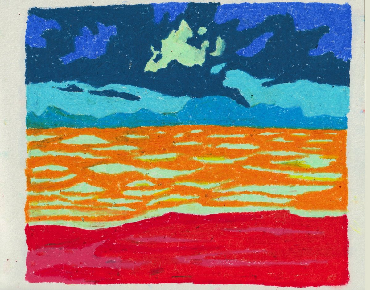 Naive Landscape Pastel Drawing By Ewen Farr, 12 X 9, Neck, Original Artwork