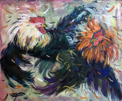 aggressive roosters by Yuliia Pastukhova