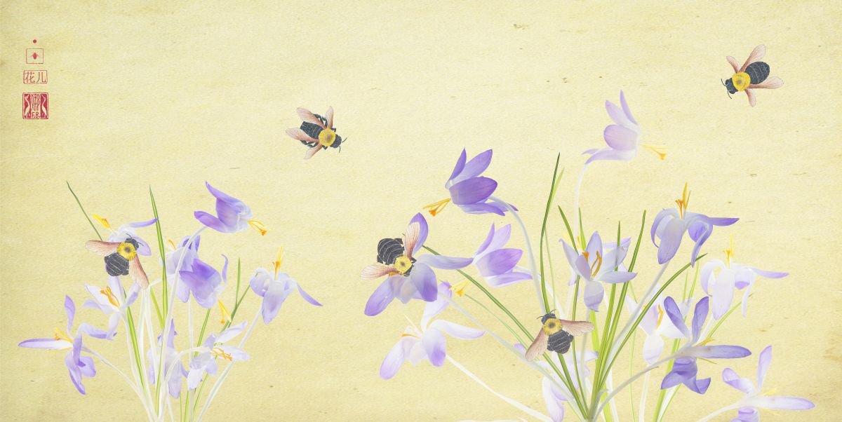Crocuses and bumblebees by Fionna Bottema