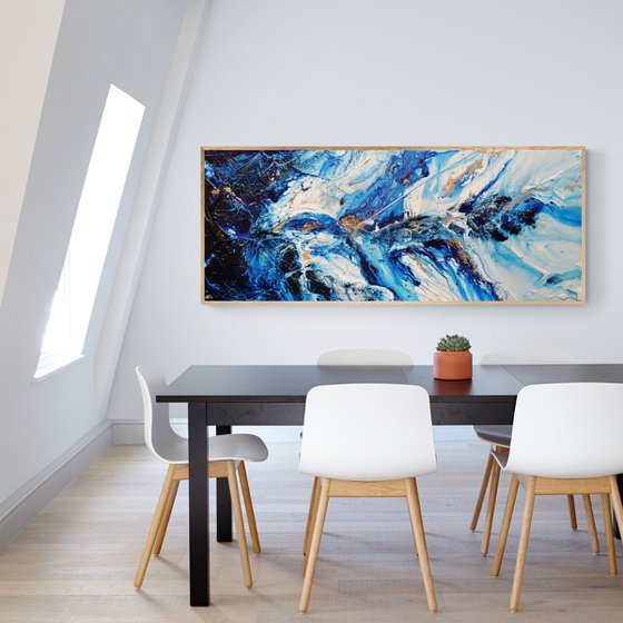 Admiralty Sapphire 200cm x 80cm Blue Gold Textured Abstract Art