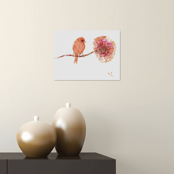 Peach Canary Bird and Flower