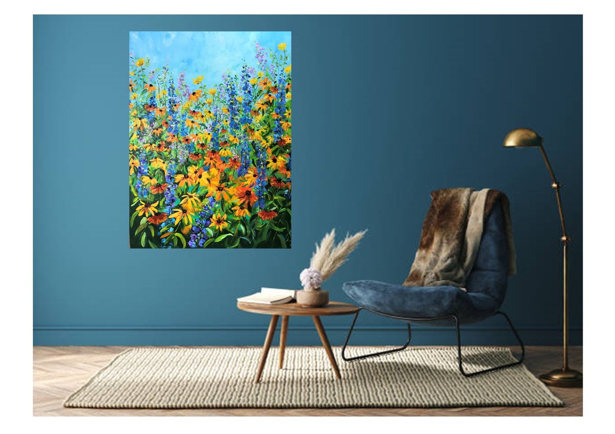 Impressionistic Botanical Acrylic Painting By Colette Baumback, 30 X 40, Summer Riot, Original Artwork