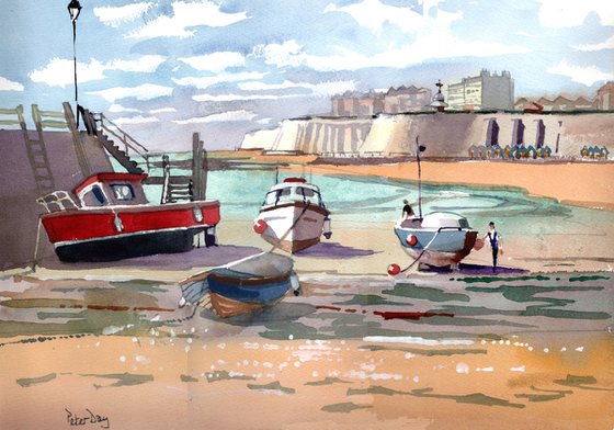 Broadstairs, Incoming Tide, June, Jetty, Chalk Cliffs, Sea and Beach