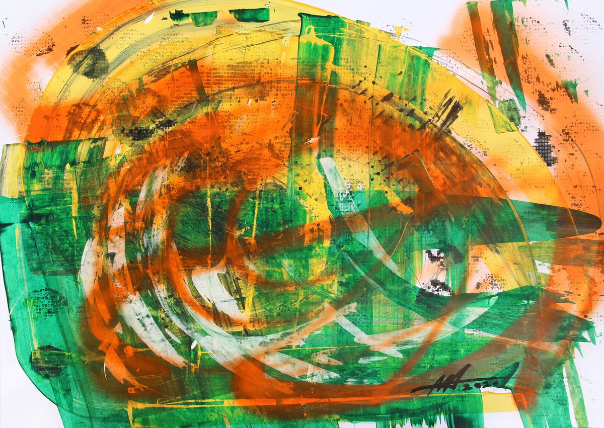 Expressive Abstract Acrylic Painting By Anatoliy Menkiv, 33 X 24, #45 Metaphysics Series, Original Artwork