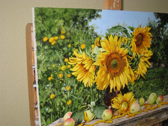 Sunflowers and Apples Still Life