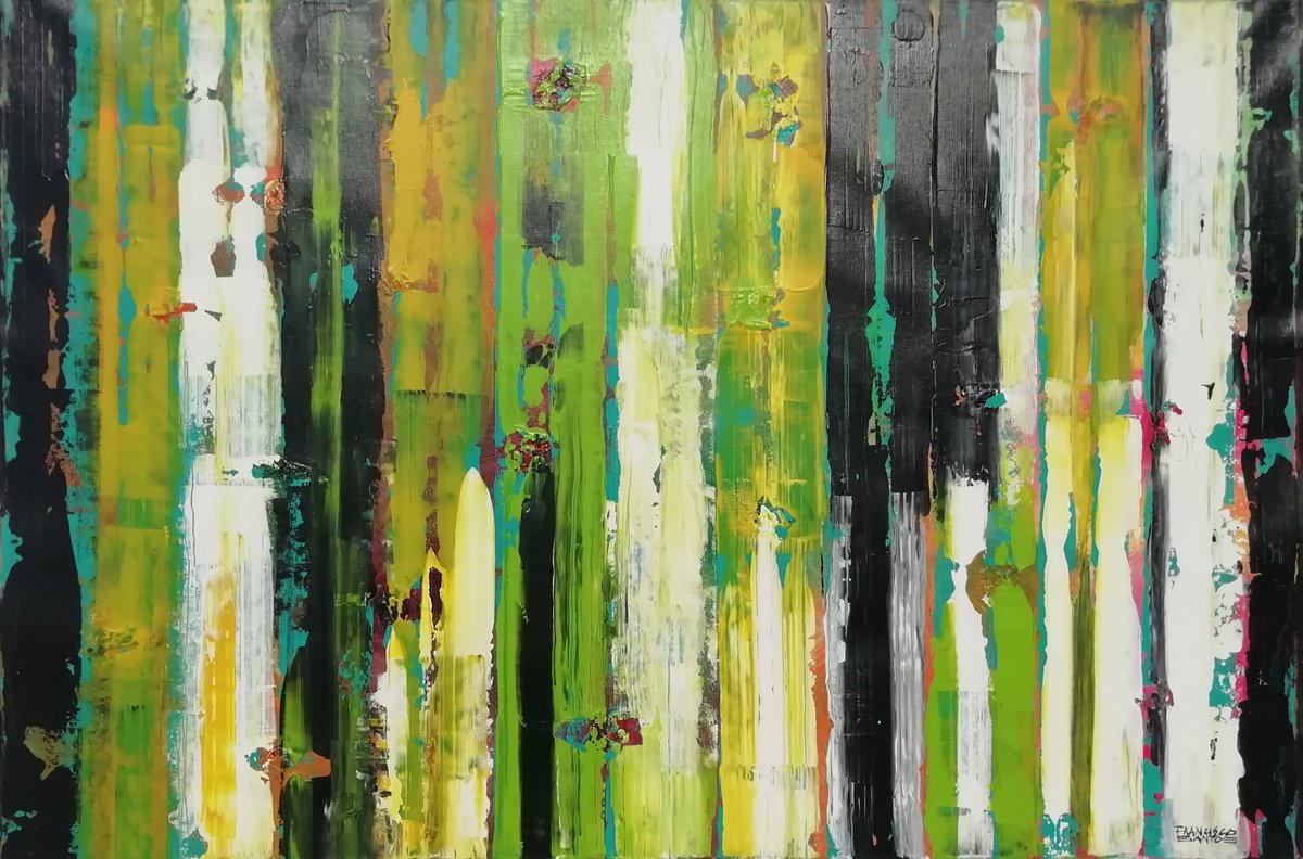 Organic Abstract Acrylic Painting By Francisco Santos, 47 X 31, Hestia 3, Original Artwork