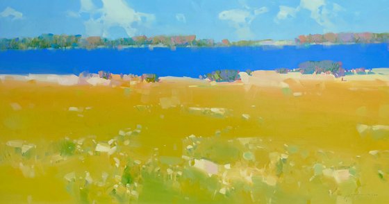 Lake Side, Original oil painting, Handmade artwork, One of a kind