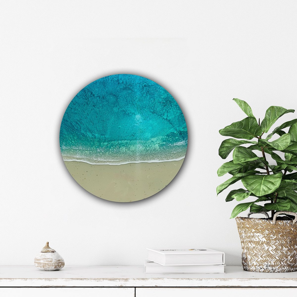 Landscape Painting By Ana Hefco, 15 X 15, Round Ocean #102, Original Artwork