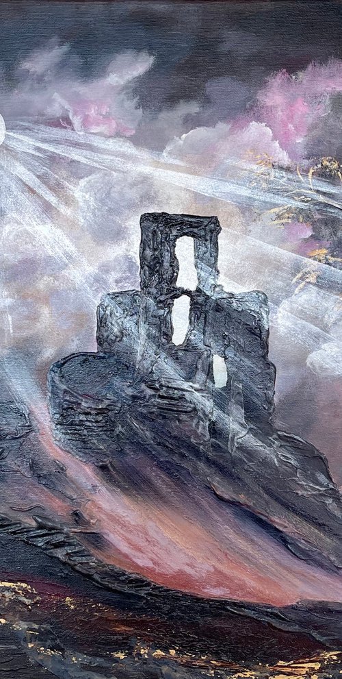 Moonlight over Corfe Castle in a Frame by Marja Brown
