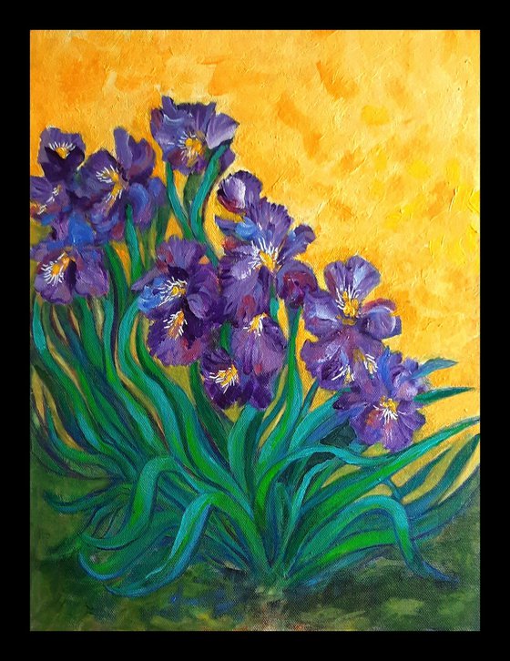 Purple Irises Expressionist acrylic painting on canvas 12"x 16"