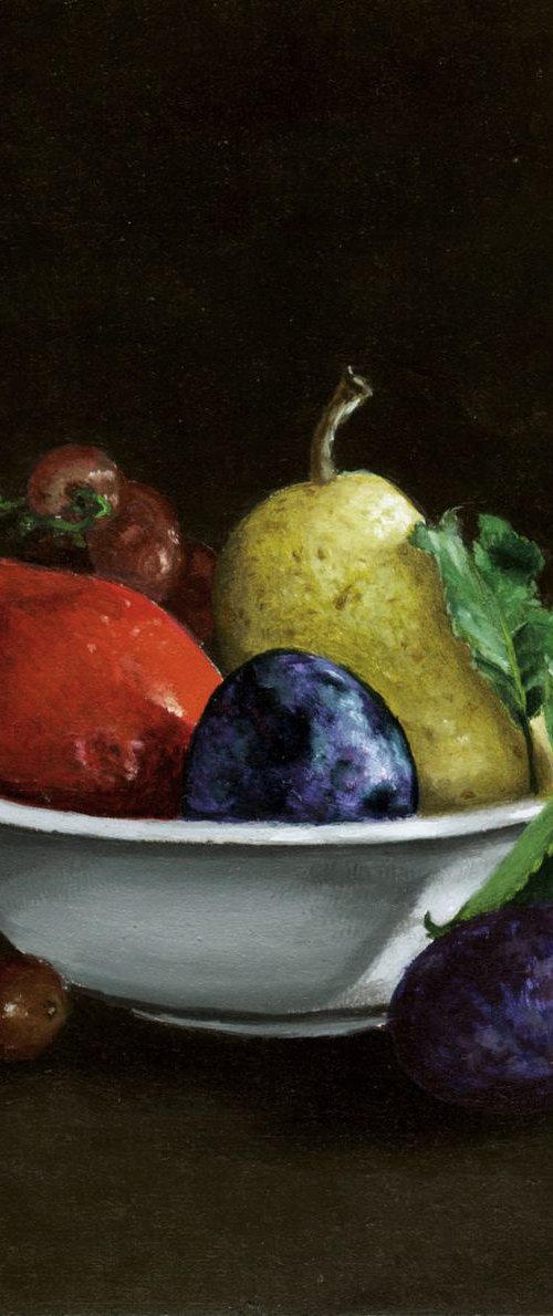 Bowl with Pears and Plums by Glen Solosky