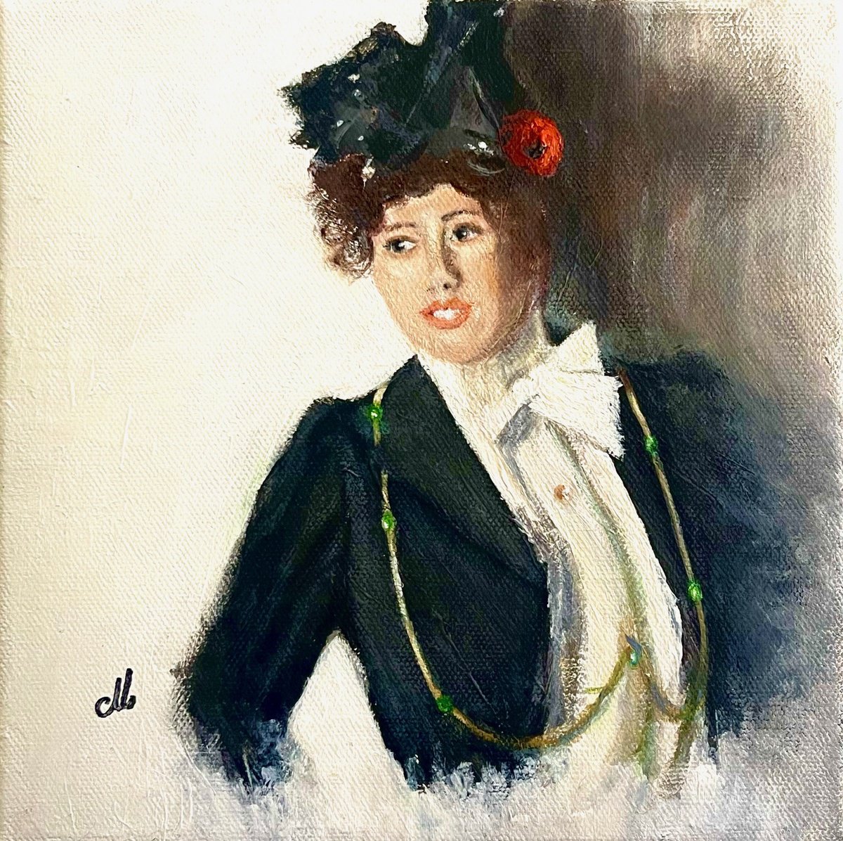 Impressionistic Portrait Acrylic Painting By Cristina Mihailescu, 8 X 8, The Dreamer