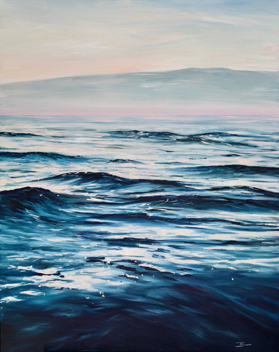 Impressionistic Landscape Oil Painting By Liza Illichmann, 31 X 39", Waves, Original Artwork