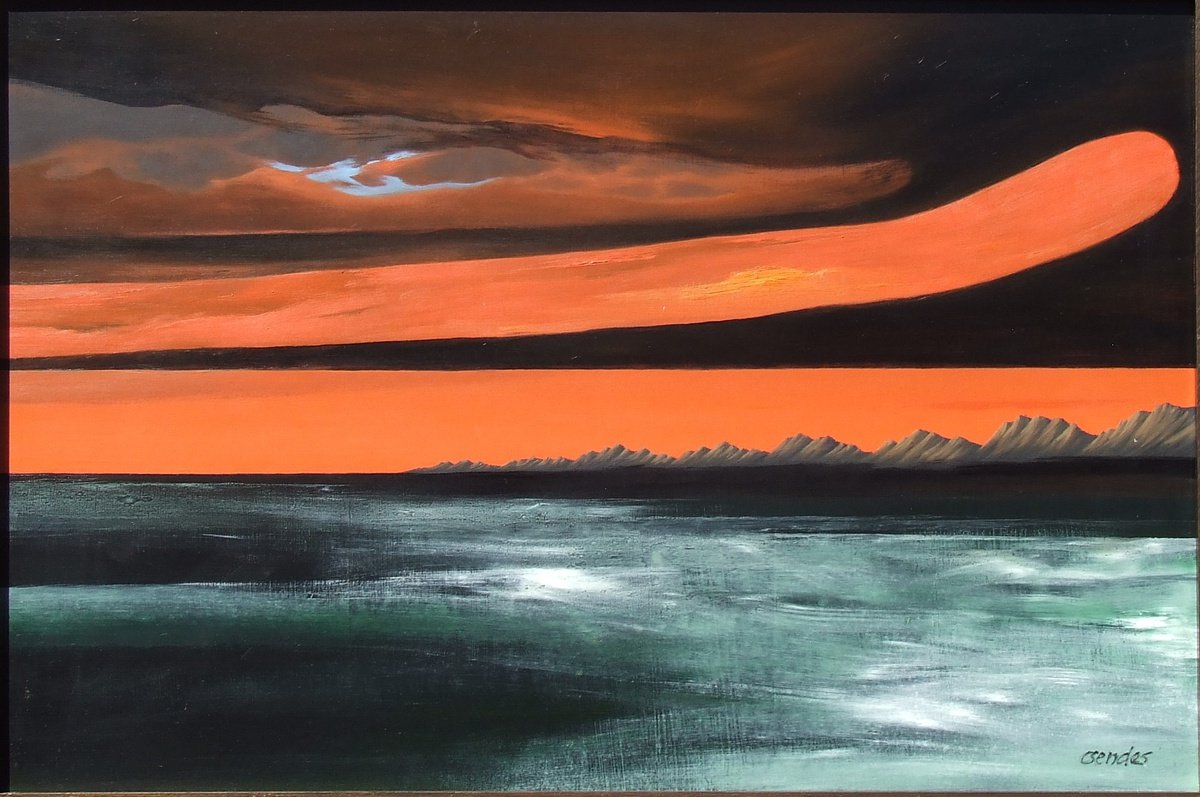 Expressive Abstract Oil Painting By Csaba Csendes, 35 X 24, Green Ground, Original Artwork