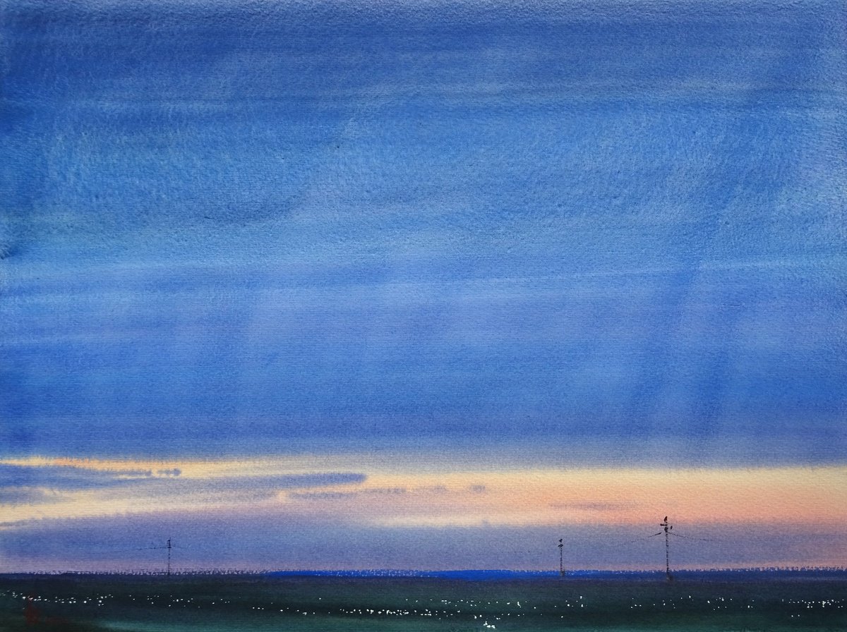 Impressionistic Landscape Watercolour By Maksym Kisilov, 19 X 14", "East", Original Artwork