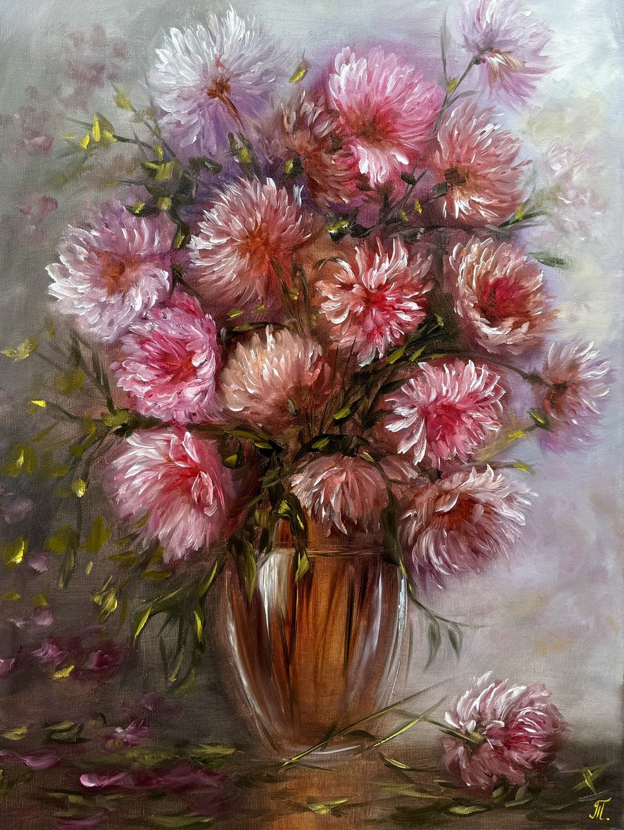 Impressionistic Botanical Oil Painting By Tanja Frost, 18 X 24", Charming Bouquet, Original Artwork