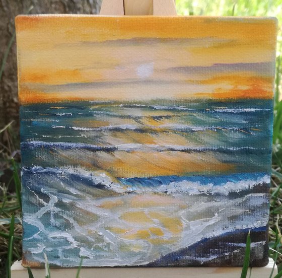 Miniature wave seascape #14 - Easel included