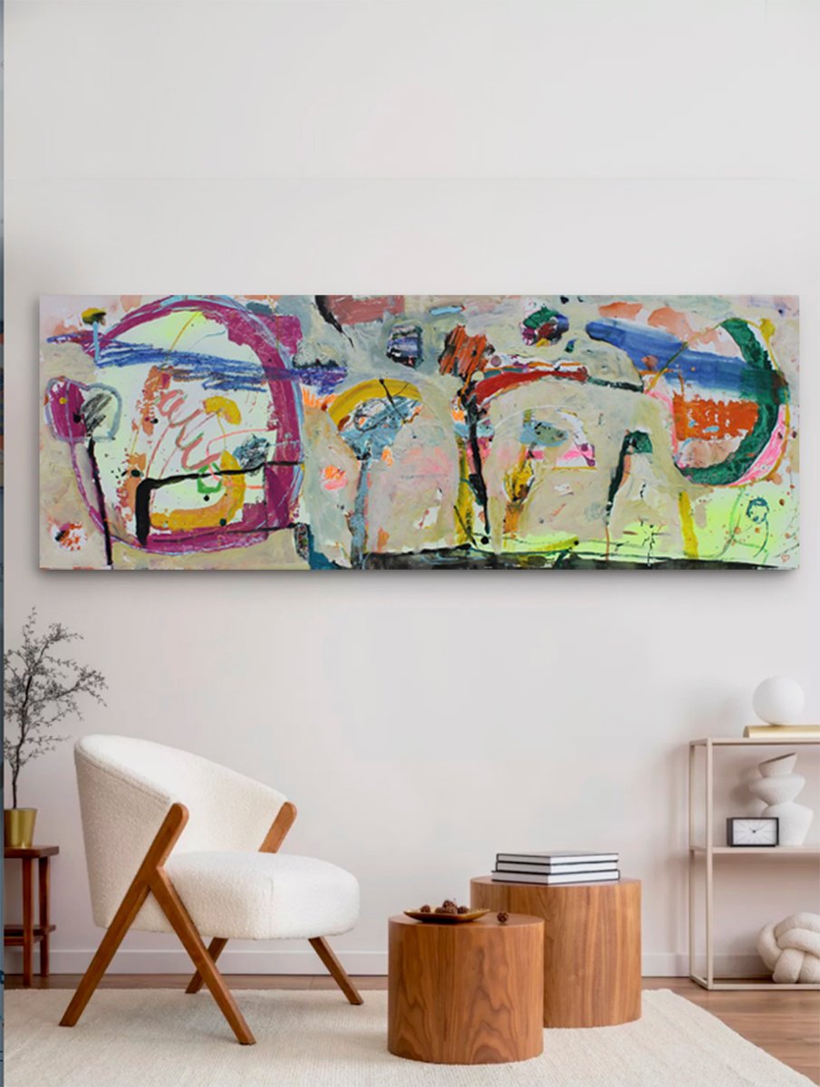 Expressive Abstract Painting By Sergiy Dekalyuk, 81 X 28", Summer Holidays, Original Artwork