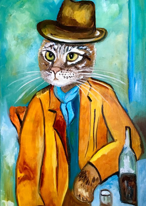 Troy The Cat  With a Wine glass inspired by portrait of Amedeo Clemente Modigliani