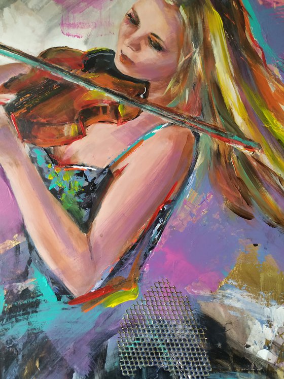 Allegro- woman violinist  Painting on MDF