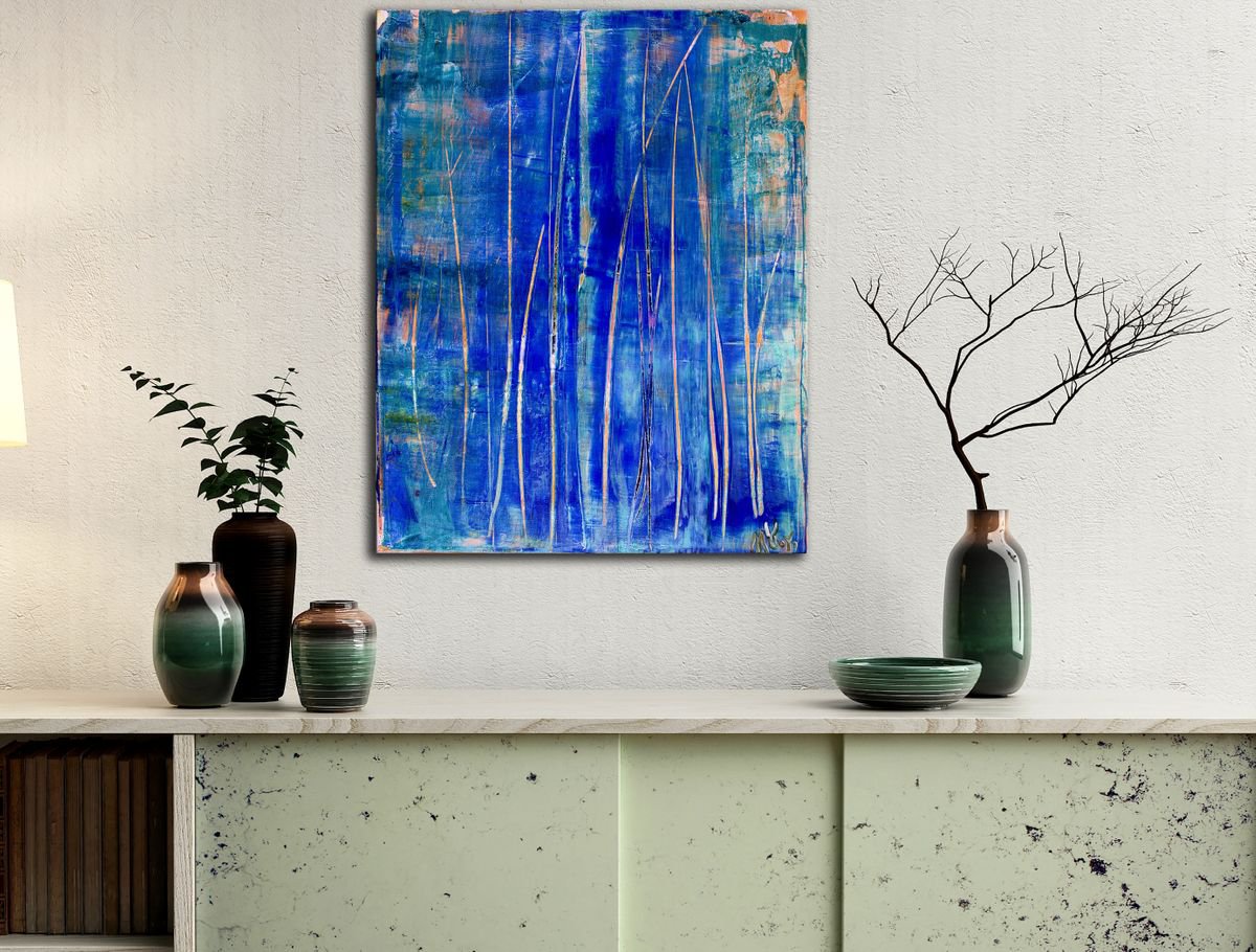 Abstract Acrylic Painting By Nestor Toro, 16 X 20", Blue Frequencies 2 By Nestor Toro, Original Artwork