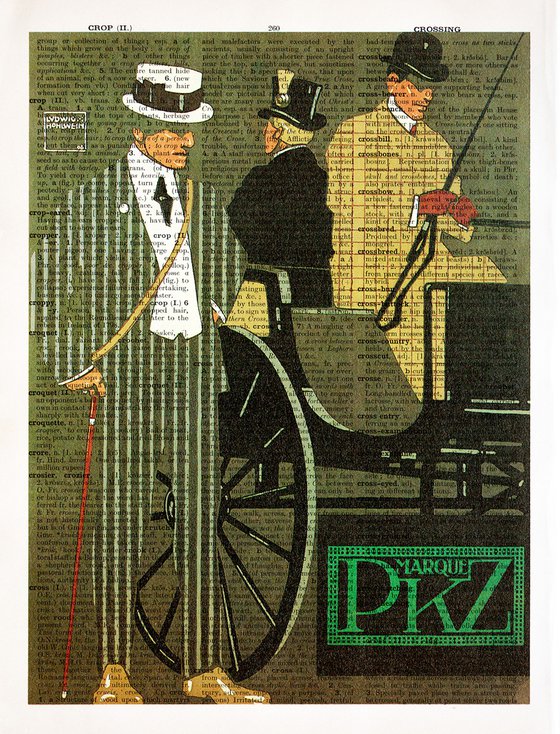 Marque PKZ - Collage Art Print on Large Real English Dictionary Vintage Book Page