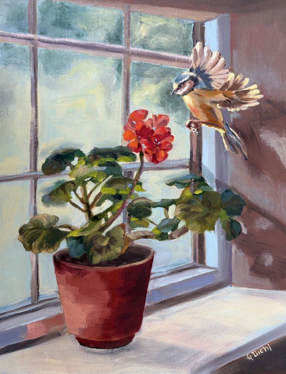 Impressionistic Animal Oil Painting By Grace Diehl, 9 X 12, Unexpected Guest, Original Artwork