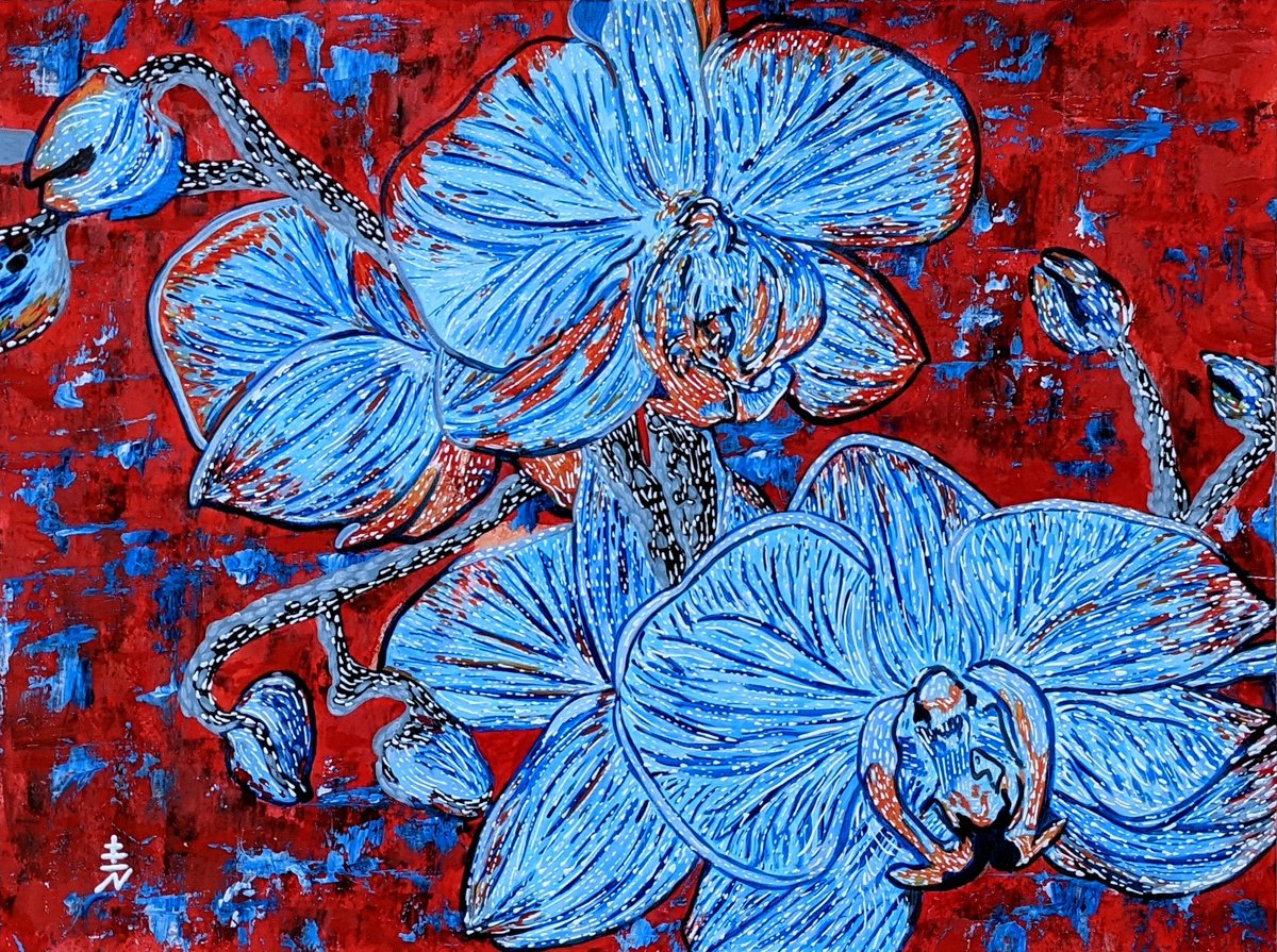 Cherry Blue - Acrylic Flower Painting by Vincent Keele