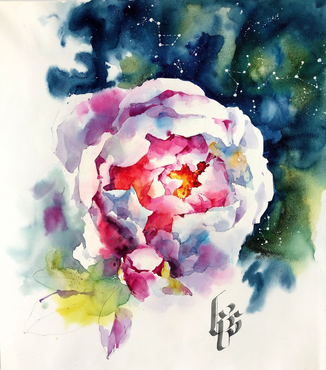 Impressionistic Botanical Watercolour By Ksenia Selianko, 13 X 15", "Peony", Original Artwork