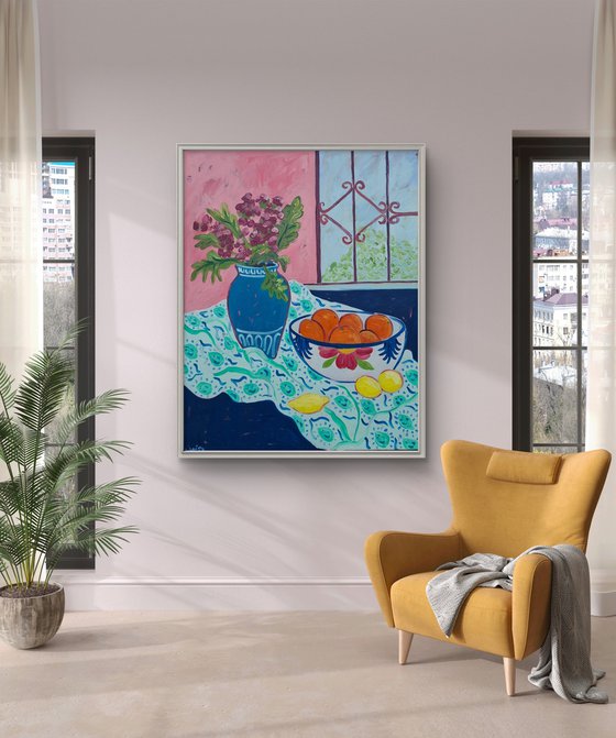 Still Life with Oranges and Window View