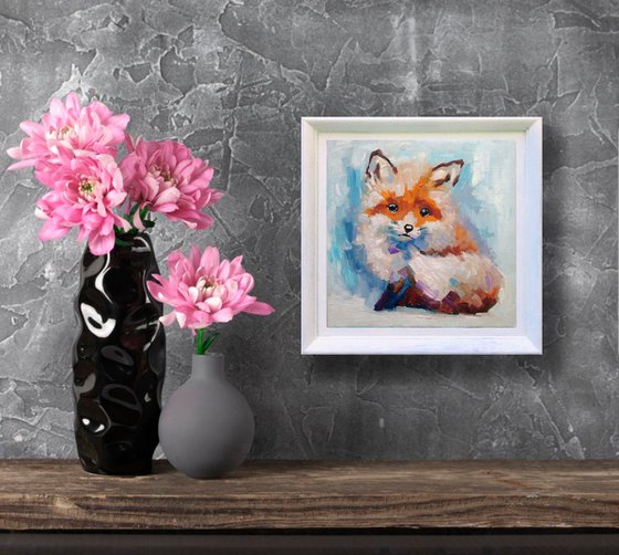 Fox painting Original Art Small Animal Artwork Miniature Oil Wall Art