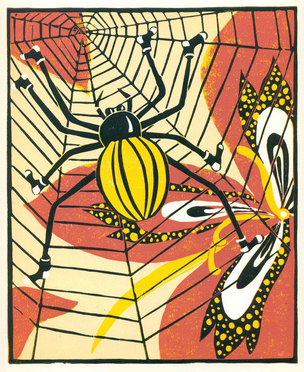 Illustrative Animal Linocut By Kate Goetz, 11 X 13", One Little Spider, Original Artwork