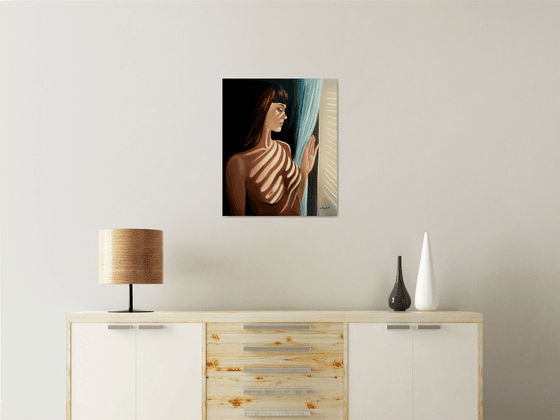 Rays of light - woman - portrait - naked - oil painting - nude