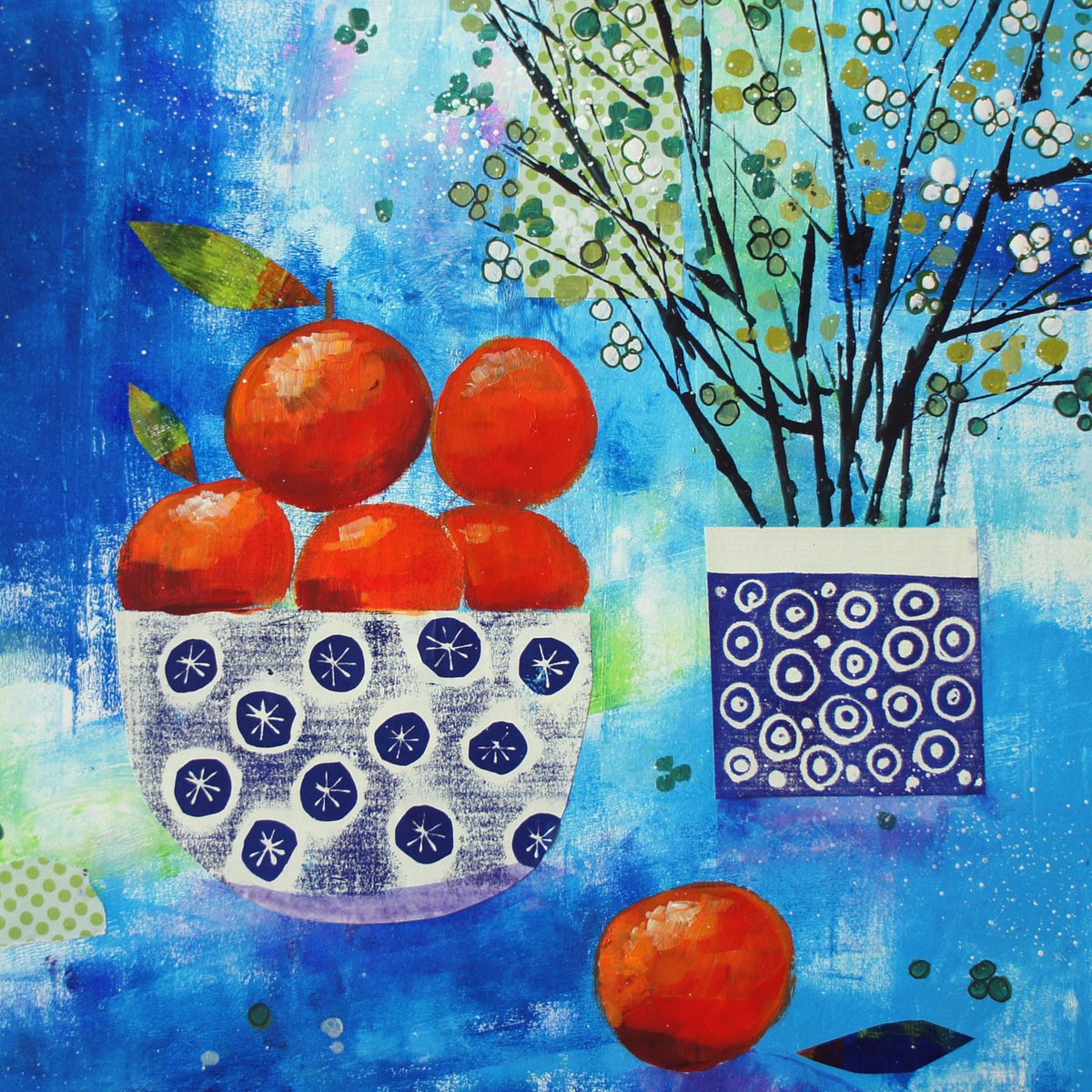 Naive Still Life Painting By Julia Rigby, 15 X 15", Oranges, Original Artwork