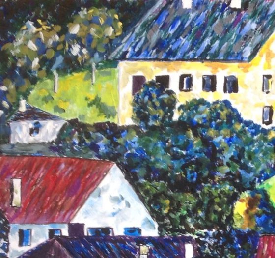 Houses in Unterach-am-Attersee - replica of the landscape of G. Klimt