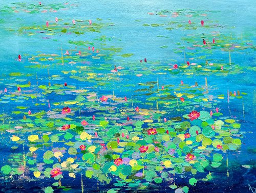 A slice of heaven! Water lilies painting by Amita Dand