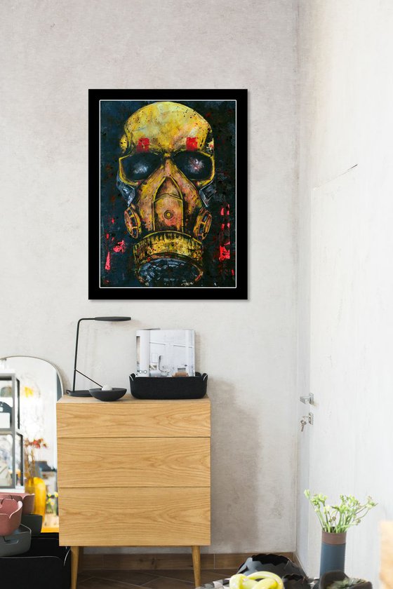 Skull Mask - Vibrations Mixed Media Original Modern Dark Gothic Art Painting