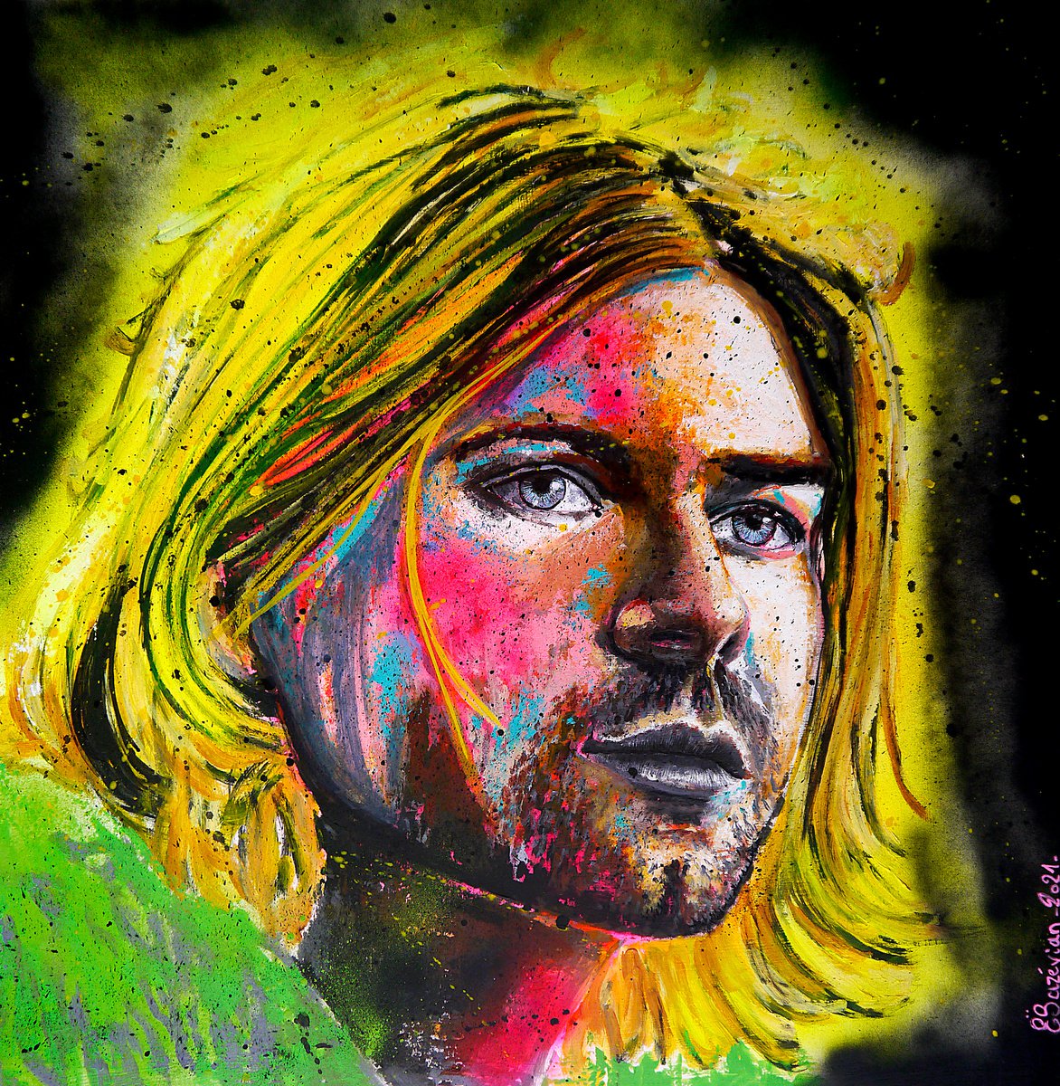 Portrait Kurt Cobain Electrophospho Celebrity POP NIRVANA XTRA large by Bazevian DelaCapucinire