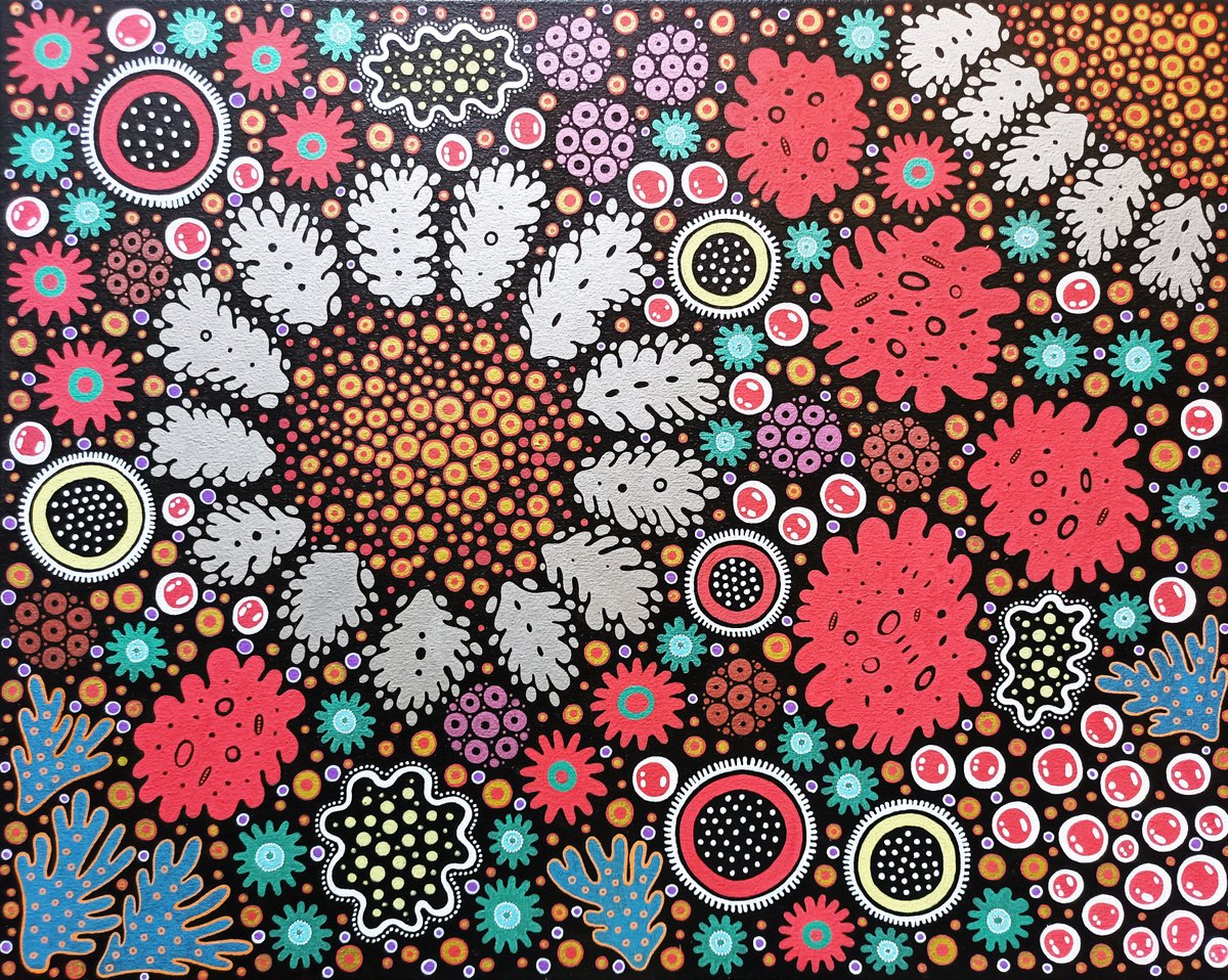 Organic Botanical Acrylic Painting By Veronika Demenko, 20 X 16", Underwater Life N.3, Original Artwork