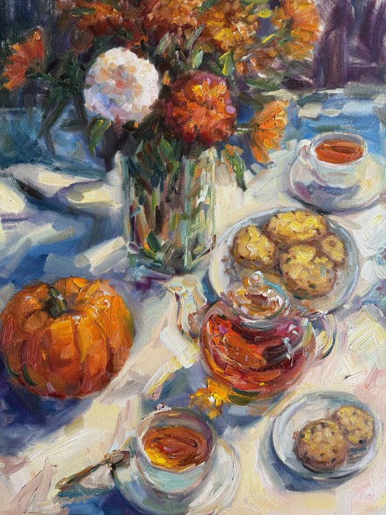 Still life with hot tea