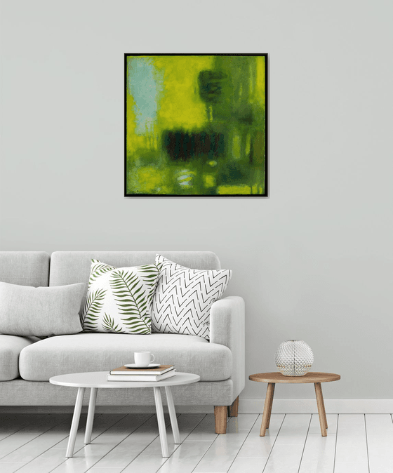 Green leaves with half-closed eyes 30x30" 76x76cm Contemporary Art by Bo Kravchenko