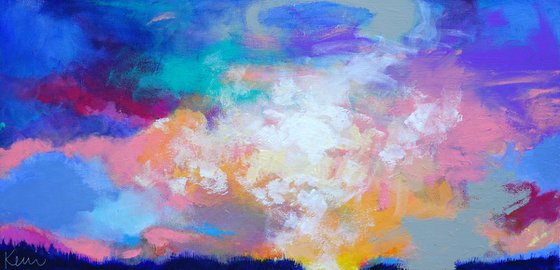 For the Glory 24x12" Modern Impressionist Abstract Sunset Cloud Painting