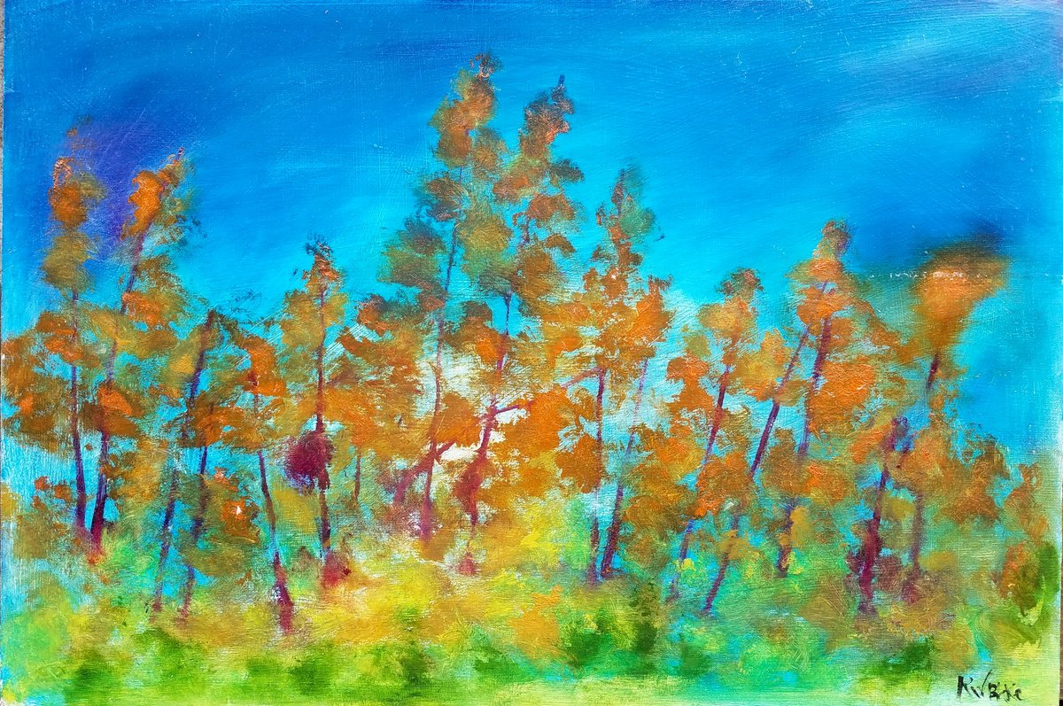 Impressionistic Landscape Oil Painting By Kevin Blake, 25 X 17", Fires In The Fall, Original Artwork