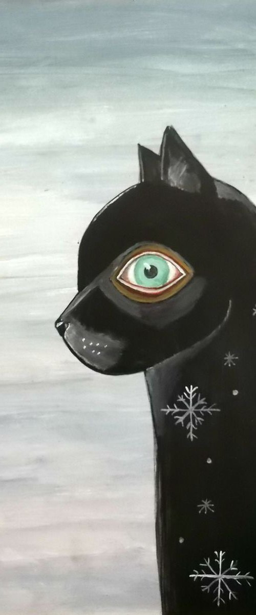 The black cat  on grey background by Silvia Beneforti